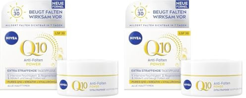 NIVEA Anti-Falten POWER Q10 Extra Straffende Tagespflege LSF 30, Gesichtspflege mildert & beugt Falten vor, straffende Tagescreme mit purem Q10, Kreatin & Hyaluronsäure (50 ml) (Packung mit 2)