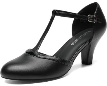 DREAM PAIRS Dampumps liten T-rem klack, eleganta och bekväma retroskor för kväll, bröllop och formella tillfällen
