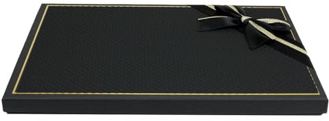 Emartbuy svart/guld styv smal presentask med band 35,5 x 24,5 x 2 cm | Lyxig kartong presentationslåda | premiumförpackning för korg, födelsedagar, bröllop, företagspresenter