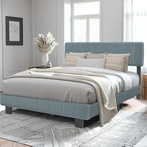 YIDATONG Cadre de Lit 140x200 cm avec Sommier en Métal, Lit 2 Personnes avec Tête de lit et Capitonnée, Sommiers avec Rangement, Assemblage Facile, Sommiers à Lattes Structure Solide