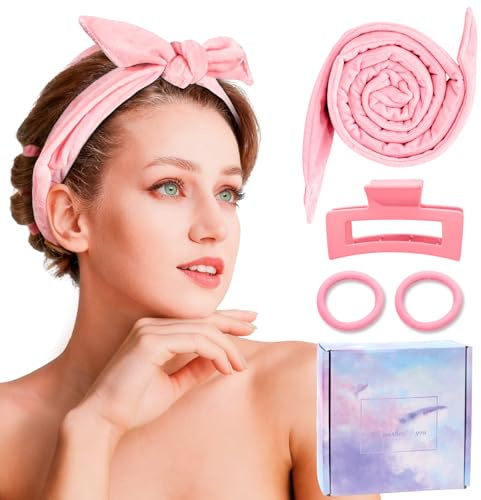 Rizador De Pelo Sin Calor, Heatless Hair Curlers, Ondas Sin Calor,Heatless Curls, Rizos sin Calor，Para Cabello Con Cabello Naturalmente Rizado, No Es Necesario Hacer Permanente (Rosa)