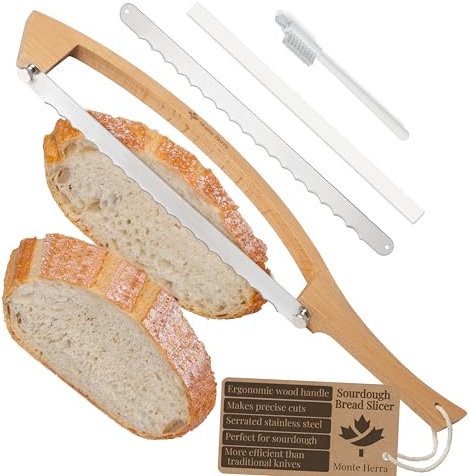 MonteHerra Bread Knife for Homemade Bread - 17-inch Wooden Sourdough Bread Knife - Unique Bow Design - Stainless Steel Serrated Blade - Perfect for Homemade Bread, Baguettes and More