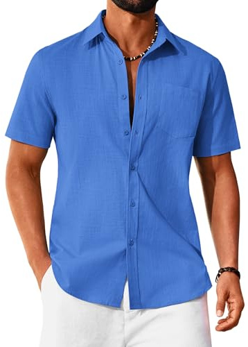 COOFANDY Herrskjorta kortärmad bomull sommarskjorta button down skjortor för män normal passform herrskjortor strandskjorta