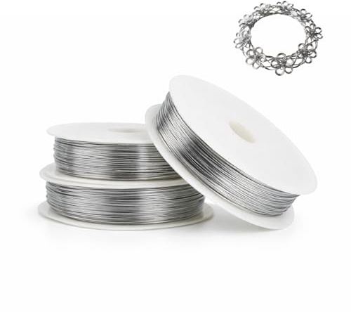 3 Rouleaux de Fil de Fer Souple Loisir Créatif – 0,5 mm x 40 m (Total 120 m) Argent – Fil Métallique pour Bijoux, Tricotin, Modelage, Sculpture DIY – Fil Acier Inoxydable – Kit Artisanat