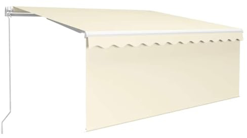 ULUYYUC Auvent 300 x 250 cm avec store enrouleur - Bras articulé rétractable manuellement - Auvent de terrasse en aluminium revêtu par pulvérisation - Avec manivelle - Couleur crème - Brise-vue pour