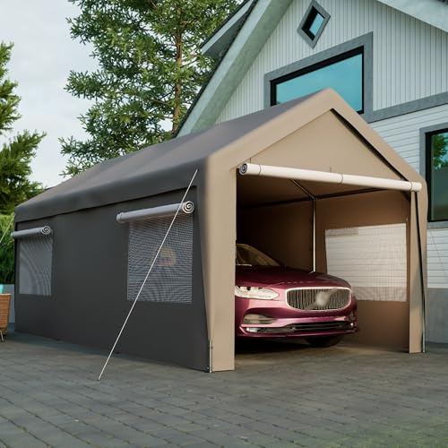 Garage per bicicletta, tenda da magazzino, resistente alle intemperie, con porta arrotolabile, 3 x 6 m, pareti laterali e tetto rimovibili, tenda da garage resistente all'inverno, per auto, SUV, barca