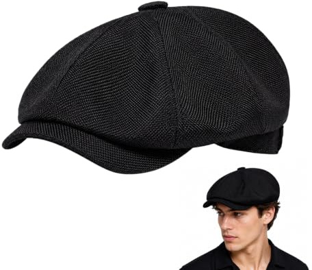 QhgPnt Flat Cap for Men, Newsboy Cap in Classic Black, Baker Boy Hats for Outdoor Activities and Formal Occasions, Versatile Headwear for Autumn Winter Spring Seasons