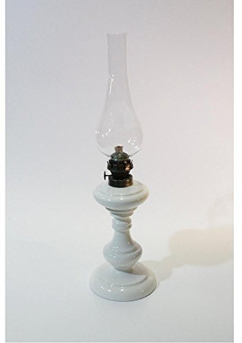 Illuminazione d'epoca Lume Lampada a Petrolio in Ceramica e Tubo Paralume in Vetro