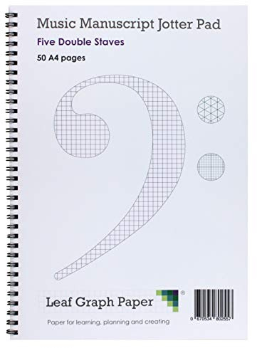 Leaf Graph A4 Music Manuscript Paper, 5 Double Staves, 50 Pages, Double Stave/Staff Wirebound Book for Composers and Students