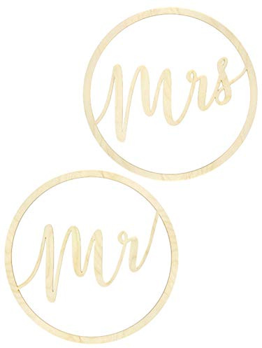 Wooden Hanging Decoration Mr & Mrs Wedding Chair Signs, Wooden Hoops, 38cm
