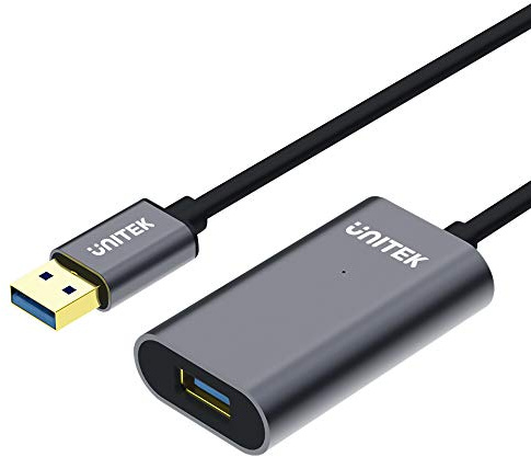 UNITEK 10 Meter USB 3.1 Gen1 Verlängerungskabel mit Signalverstärker und Stromversorgung │ USB-A auf USB-A │ 5 Gbit/s, Plug&Play │ Aluminium