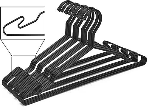 MLMD Lux Heavy Duty Metal Hangers with Unique Hook Design Durable & Sturdy Coat Hangers 4mm Thick Withstands 25lbs Weight Smooth Powder Coated Finish Compact Shirt Hangers - 20 Pack Black