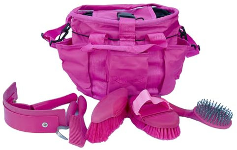 Rhinegold Pflegetasche mit Set, 7-teiliges Pferdepflege-Geschenk-Set, enthält alle Arten von Pferdehaarbürste, Striegel und Hufkratzer mit einer Mehrzweck-Pflegetasche