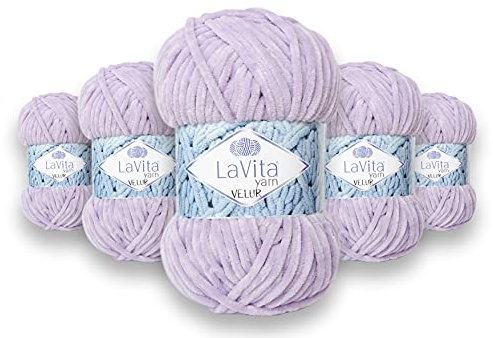 LaVita Yarn VELUR Handstickgarn, ull 5-delad förpackning, 100% mikropolyester sportgarn, 1 boll 100 g, 120 mt ... (5101)