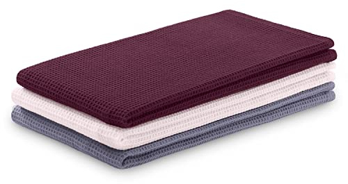 AmeliaHome Juego de 3 paños de Cocina de algodón, 50 x 70 cm, Tejido de gofre, Color Morado, Rosa pálido