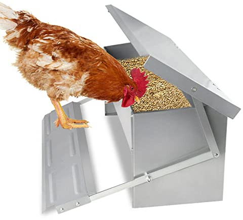 Tubiaz Futterautomat Hühner Futterspender 5kg Tröge, mit Deckel, futtertrog hühner, Wetterfester Fußpedal selbstöffnender Futtertrog, für Hühner, Enten, Puten