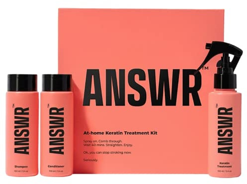 ANSWR At-home Keratin Treatment Kit - Vegan Shampoo & Conditioner Set Frizz-free Hair For 3 Months - Salon Quality Smoothing hair treatment Growth and Thinning Hair, 89% Natural - 3x100ml