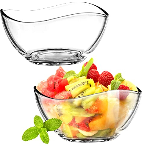 KADAX Cuenco de cristal, cuenco con bordes ondulados, ensaladera con fondo reforzado, cuenco de desierto, cuenco de cristal, ensaladera (17 cm, 2 unidades)