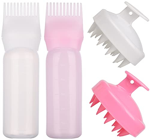 AOVNA Lot de 2 flacons applicateurs de peigne à racines avec 2 brosses de massage pour cuir chevelu, brosse à cheveux, brosse de massage, outils de coiffure pour salons de coiffure
