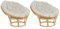 Beliani Gartensessel 2er Set Rattan natürlich rund 110 cm drehbar Auflage beige