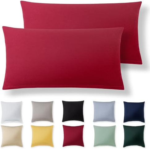 Alreya Kissenbezug 40 x 80 cm (2er Set) - Rot - 100% Jersey Baumwolle - Kissenhülle für Kissen 40x80 cm, Jersey Kopfkissenbezüge, Superweicher Kissenbezüge 40x80 mit Reißverschluss