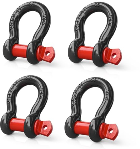 Nilight 4 Pack Small Shackles 5/8 D-Ring Shackle 3.25 Ton (7165 Lbs) Capacity Heavy Duty Off Road Recovery Shackle Kit for Cars and Other Applications for Tie Downs, Black Red