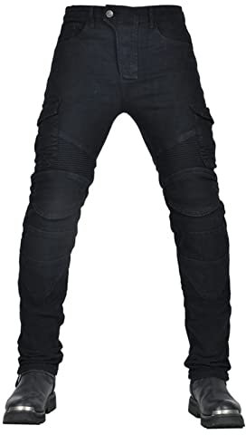 CFlong Pantaloni da Motociclista da Uomo Donna, Pantaloni da Motociclista corazzati con Armatura CE Rimovibile (Nero,S)