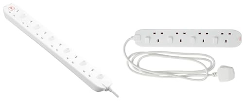 Masterplug Six Socket Power Surge Protected Extension Lead with Individual Switches & SWC4210N-MP Four Socket Extension with Individual Switches, 2 Metres, White, 5.4 cm*2.6 cm*32.4 cm