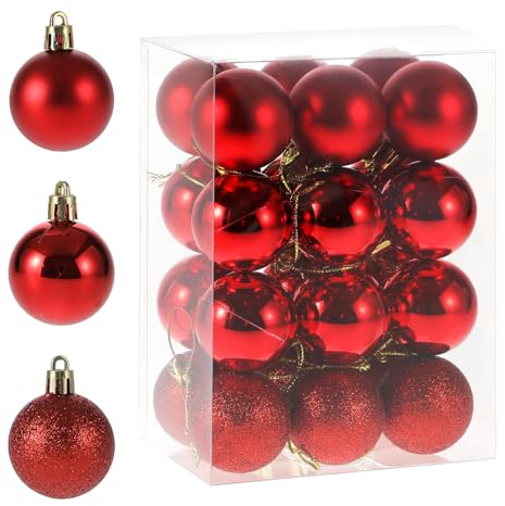 RELONGGI 4cm Weihnachtskugeln in Rot - 24pcs Christbaumkugeln aus Plastik, Splitterfrei, 3stile und in Tollen Farben (Rot, 4cm)