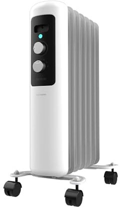 Cecotec Radiatore Ad Olio 7 Moduli Readywarm 750 Space White. 1500W, Riscalda Fino A 15M². Termostato Regolabile, Tecnologia Warmspace, Facile Trasporto Con Easygo. Ideale Per Piccoli Ambienti.