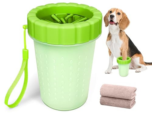 QianRuiDa Pfotenreiniger für Hunde Ausgestattet mit Zwei Saugfähigen Handtüchern Hundepfoten Reiniger Schmutz von den Pfoten des Hundes Entfernen (M, Grüner)