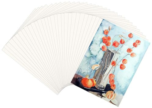 50 Blätter A4 Aquarellpapier, 300g Verdicken Comic-Kent-Papier, Aquarellblock Malpapie Postkarten, Watercolor Wasserfarben Gouache Papier, Spezialpapier für Ölpastelle Handlettering Aquarellbogen