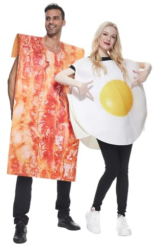 EraSpooky Disfraz de Huevo Frito y Tocino para Parejas Adultas, Disfraz de Comida para Fiesta de Halloween o Fancy Dress