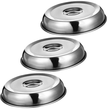 FUNNETOYU 3piezas Tapas para Bistecs Redondas De Acero Inoxidable Tapas De Cúpula para Alimentos Prueba De Aceite para Cubrir Platos De Cena Restaurante o Hogar