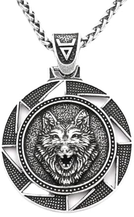 Auriselle Collar de Hombre Cabeza de Lobo Colgante Vintage Vikingo Collar Retro Gótico Colgante Joyas Regalos para Hombres Niños Padre Longitud 70cm