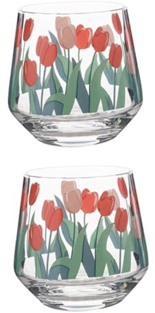 KICHOUSE Vaso de Agua de Vidrio Vintage 400Ml Vaso para y Leche Material Saludable Diseño Elegante para Bebidas Frías para Eventos Sociales 2 Piezas