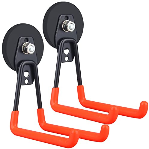 MUTUACTOR Ganci magnetici, 2 pezzi, ganci magnetici, resistenti e anti-scivolo, fissaggio magnetico, organizzazione del garage per Power Drill, attrezzi da giardino, tubo, cassetta degli attrezzi