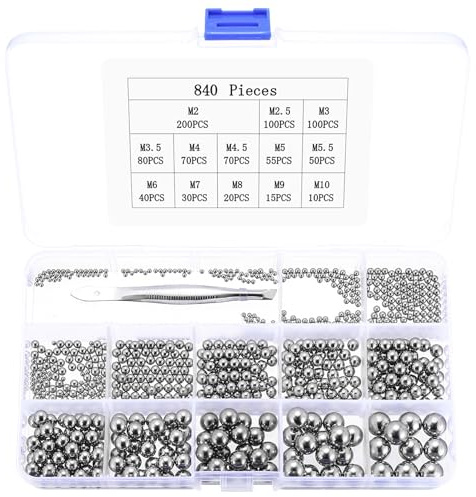 840 Pz Cuscinetti a Sfera in Acciaio Inossidabile, Sfere Metalliche Metriche, Sfere per Cuscinetti di Precisione in Acciaio Inossidabile, per Biciclette, Skateboard, Pattini a Rotelle (13 Misure)