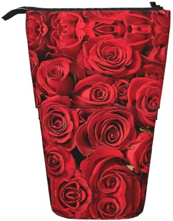 OTTKGGA Red Rose Stand Up Telescopic Pencil Case Stationery Organizer with Zipper Portable School Office Student