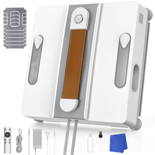 Robot Laveur de Vitres, Robot Nettoyeur Vitre Automatique avec 4 Buses, 3 Modes de Nettoyage, Navigation Intelligente, Détection des Bords, Système de Sécurité, Télécommande et 6 Chiffons de Nettoyage