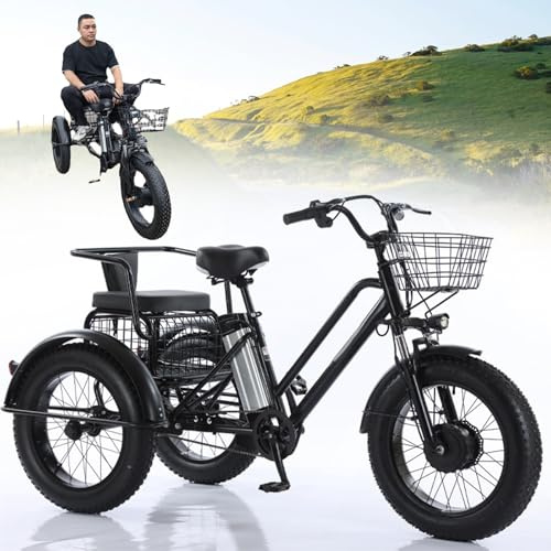 Giuggiolared Triciclo Elettrico a Tre Ruote per Adulti - Batteria Rimovibile 48V/12Ah, Bici da Carico Elettrica da 20 Pollici, Carico Massimo 250 kg, per Pendolarismo e Viaggi with-Battery