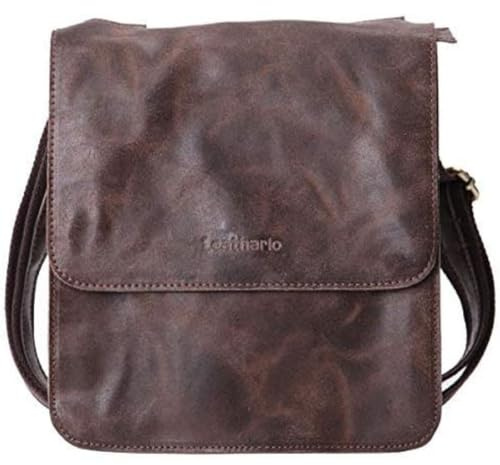 Leathario Borsa da Uomo a Tracolla in Vera Pelle Messenger Borsello a Spalla con Multi Tasche per Lavoro Scuola Viaggio e Vita Quotidiana contiene Pad di 9.7 Pollici