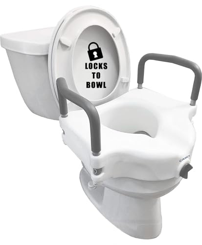 Carex E-Z Lock Raised Toilet Seat with Handles, 4.5 Inch Toilet Seat Riser with Arms, Toilet Riser Fits Most Toilets, Elongated or Round, Toilet Seat Lifter, White