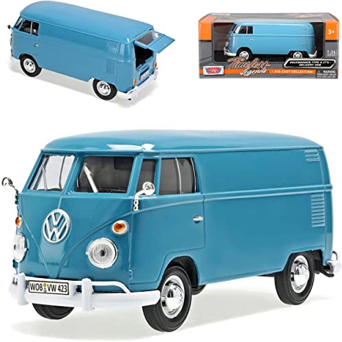 Motormax folkvagn T1 blå låda samba Bully Bus 1950–1967 1/24 modell bil