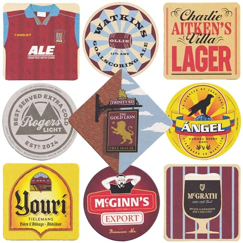 Boot & Ball Aston Villa Beer Mats, Double-Sided Coasters, 18 Designs