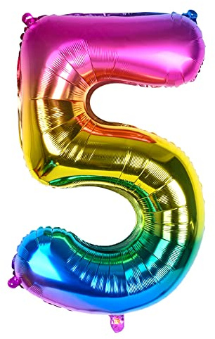 Dbmoon 40'' Giant Rainbow Helium Foil Number Balloons Self Inflating 0-9, Large Number 5 Balloon Gradient for Girls Boys Birthday Party Decorations/Anniversary Supplies -- Number 5