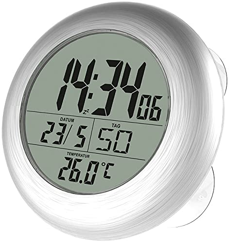 infactory Badezimmer Funkuhr: Digitale Bad-Funk-Wanduhr mit Thermometer, Alu, Saugnäpfe, IP24 (Badezimmer Funkuhr Digital, Bad, Geschenkideen)