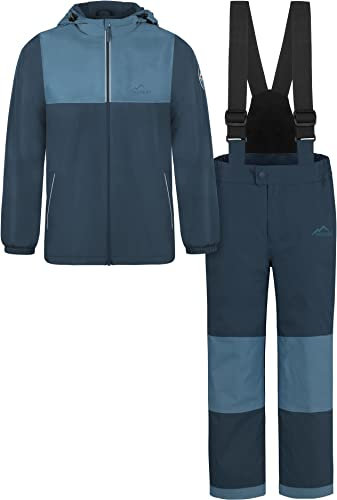 normani Kinder Winter Set - wasserdichte Ski Winterhose mit Hosenträgern und Winterjacke Schneeanzug Ski Set für Jungen und Mädchen Farbe Navy Größe 170-176