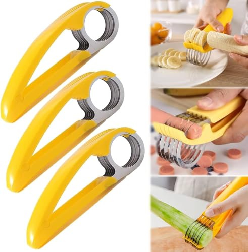 Norhogo Cortador de plátano, 3 piezas, herramienta de cocina de acero inoxidable, cortador de frutas, multifuncional de acero inoxidable, cortador de plátano, para plátanos, verduras, pepinos, frutas