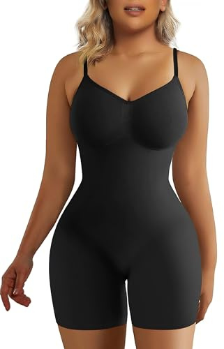 SHAPERX Shapewear for Women Tummy Control Bodysuit Mid Thigh Butt Lifter Body Shaper Shorts,SZ5218-2-Black-S/M